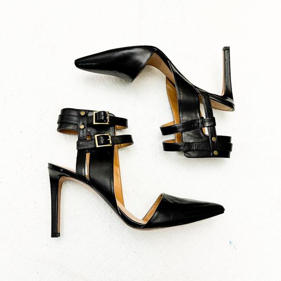 Nine West Black Double Strap Pointy Toe Leather Stiletto Heel Size 9.5 - Picture 4 of 5